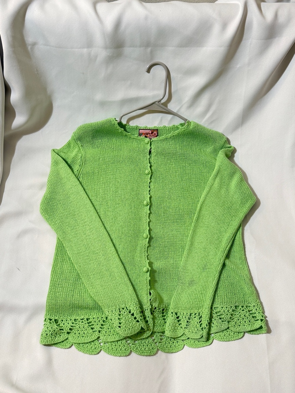 April Cornell Light Green Cardigan with Crochet M